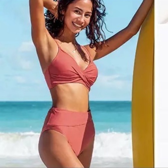 Take Me Out To Play Push Up Sexy Hold + High Waisted Twist Bikini In Sienna Rust - Picture 4 of 9